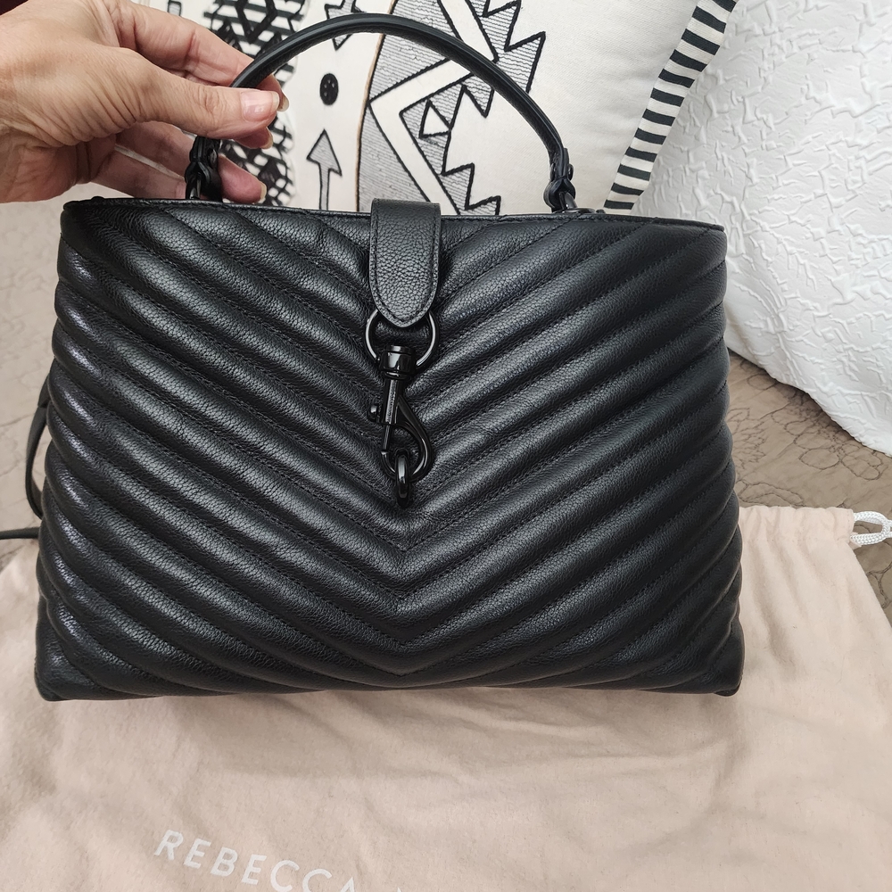 Rebecca Minkoff Black Edie Large Chevron Satchel - Picture 6 of 8